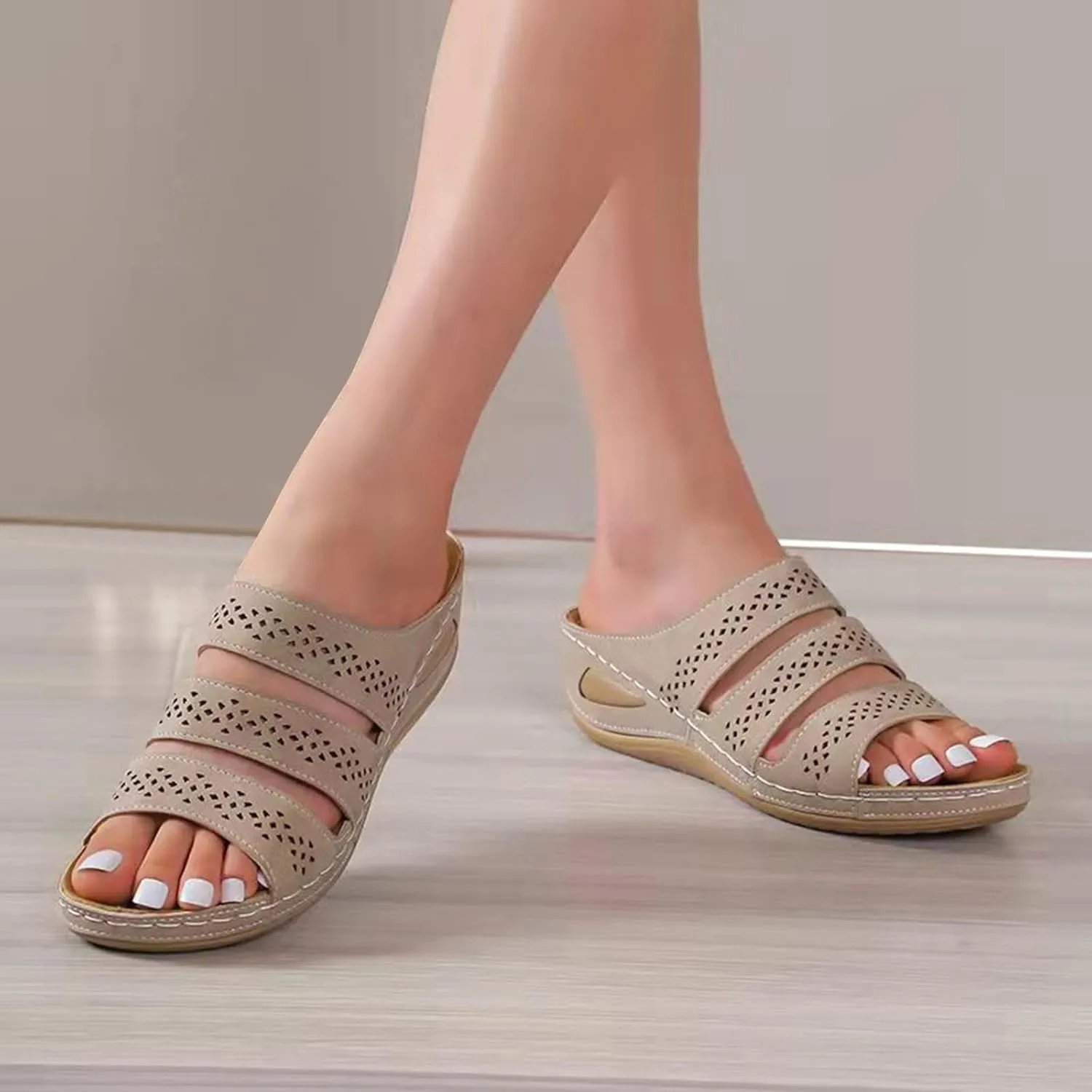 Sandals for Women 2025 Dressy Hollow Wedge Wide Sandal Womens Breathable Slippers Arch Support Orthopedic Shoes