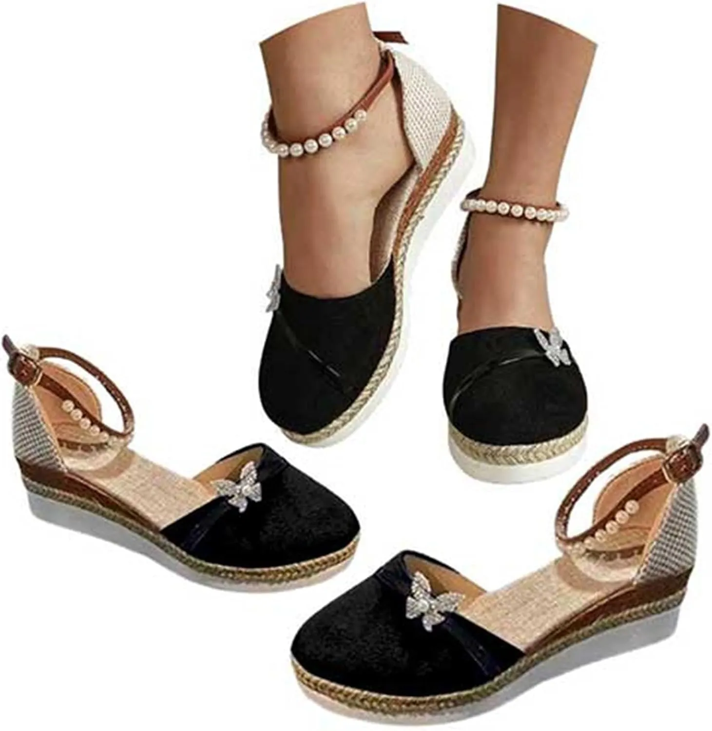 Sandals for Women Dressy Summer Ankle Strap Closed Toe Espadrille Wedge Sandals Dressy Platform Wedge Casual Shoes