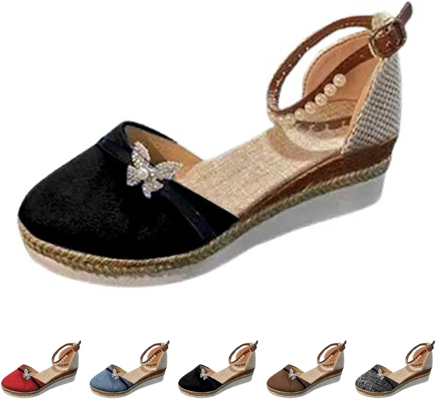 Sandals for Women Dressy Summer Ankle Strap Closed Toe Espadrille Wedge Sandals Dressy Platform Wedge Casual Shoes