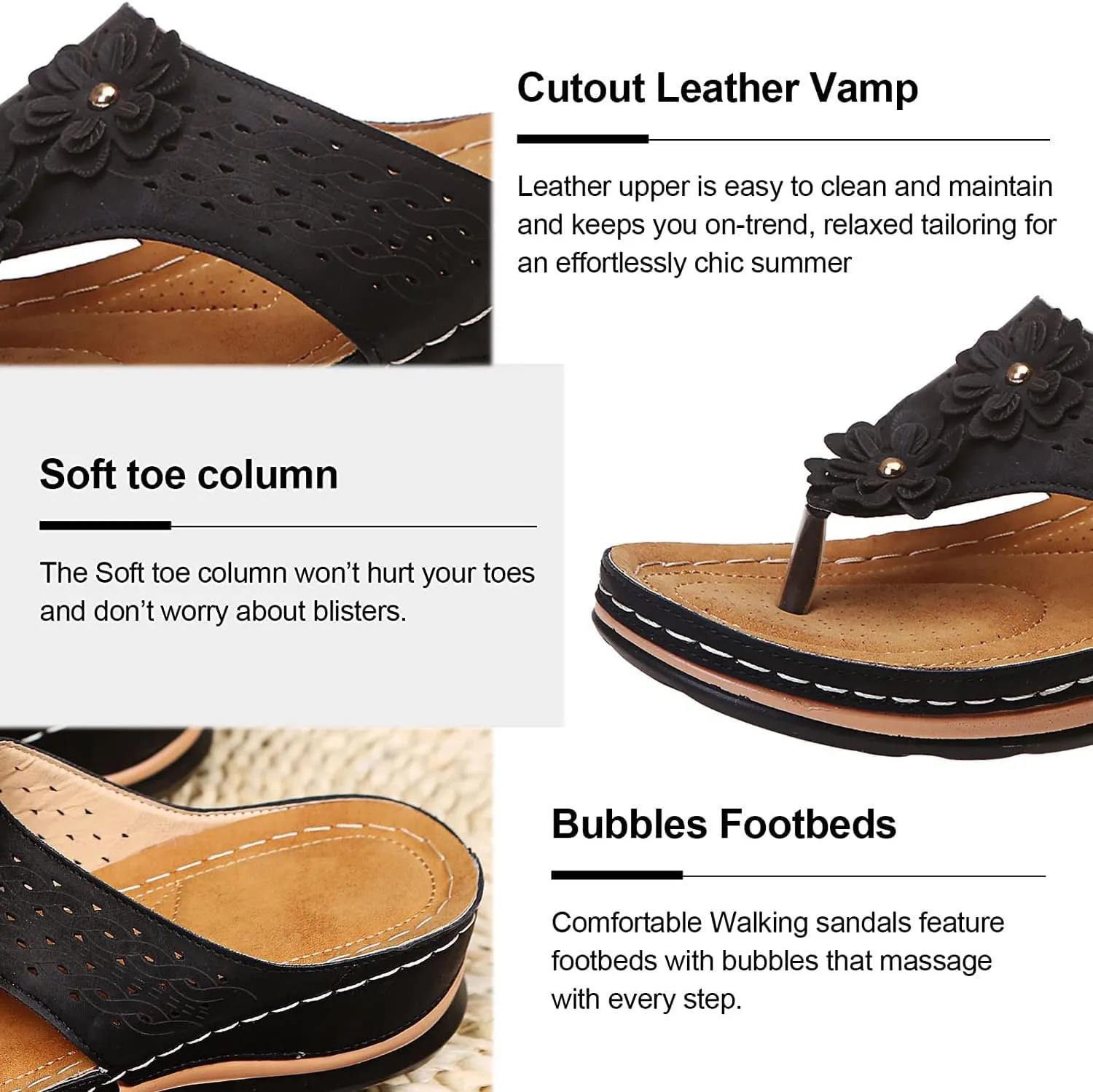Sandals for Women, Yoga Mat Walking Wedge Thong Sandals with Plantar Fasciitis Arch Support Orthopedic Sandals