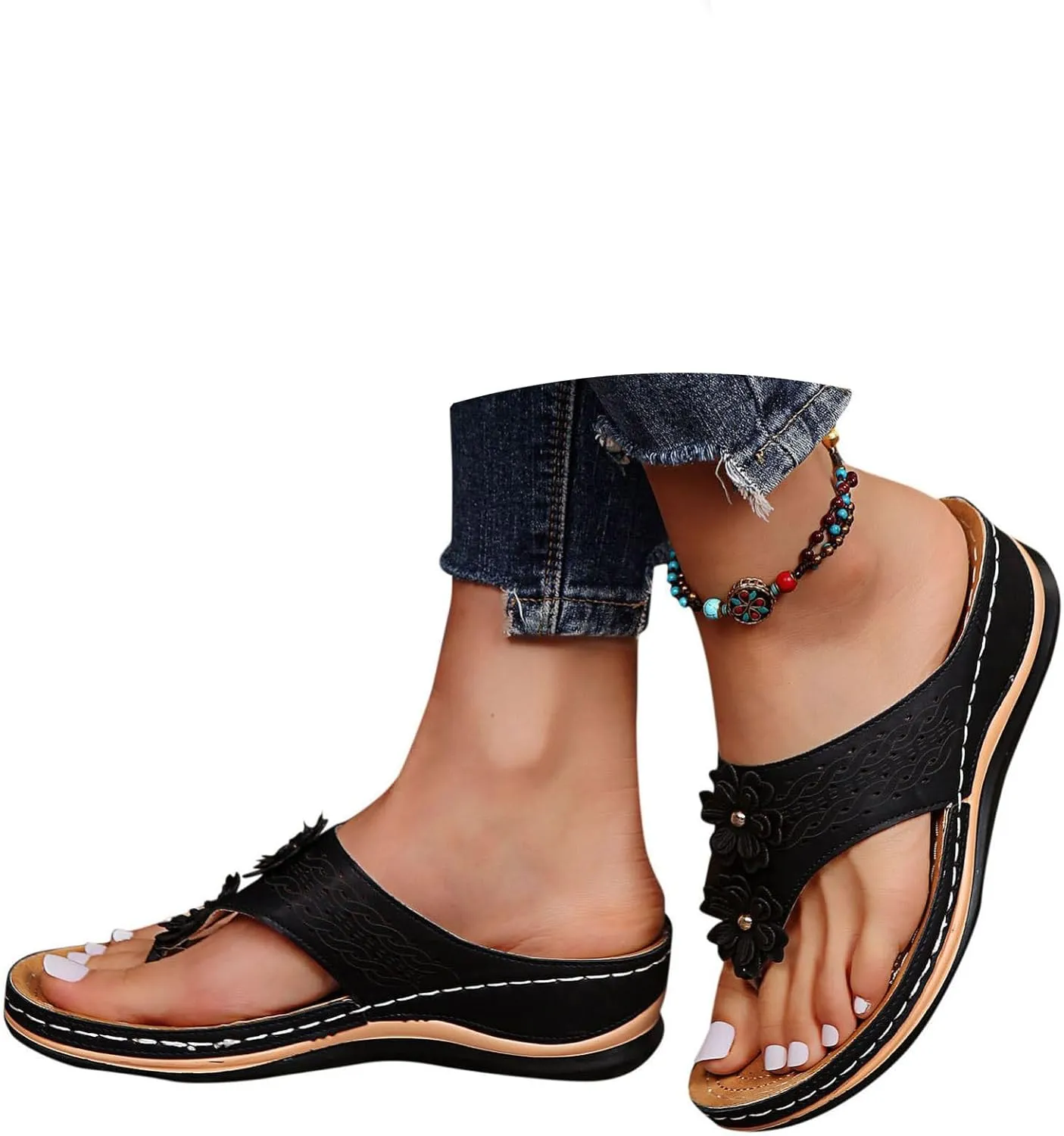 Sandals for Women, Yoga Mat Walking Wedge Thong Sandals with Plantar Fasciitis Arch Support Orthopedic Sandals