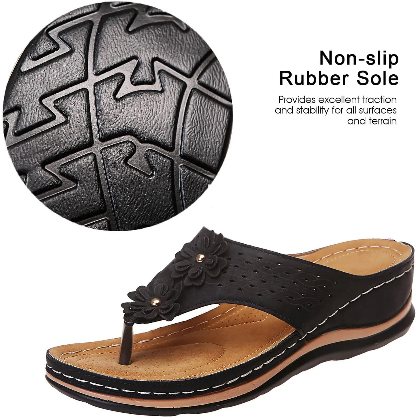 Sandals for Women, Yoga Mat Walking Wedge Thong Sandals with Plantar Fasciitis Arch Support Orthopedic Sandals