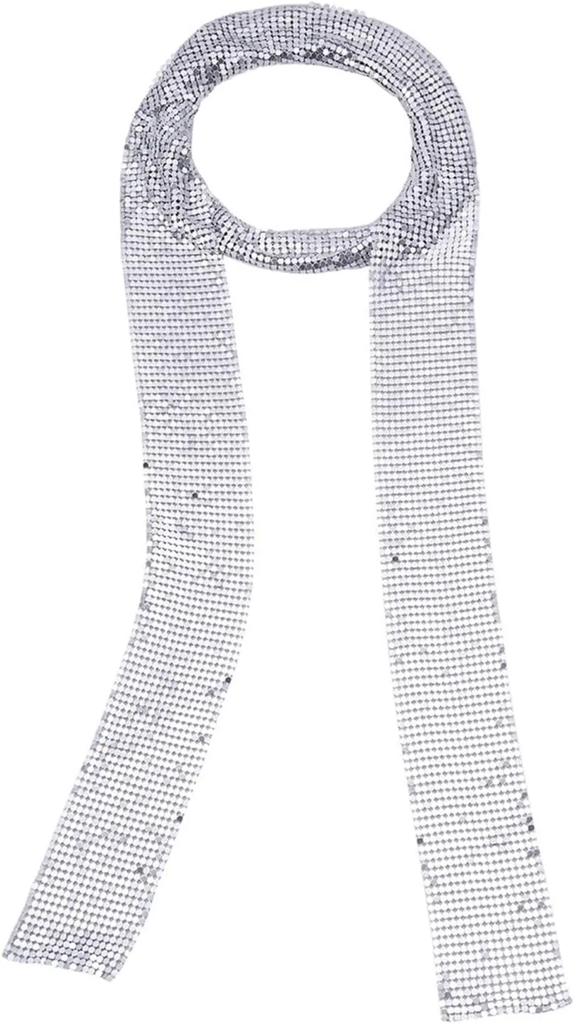 Scarf,Sequined Scarf Collar Necklace Skinny Scarf Choker Necklace Metallic Clavicle Chain