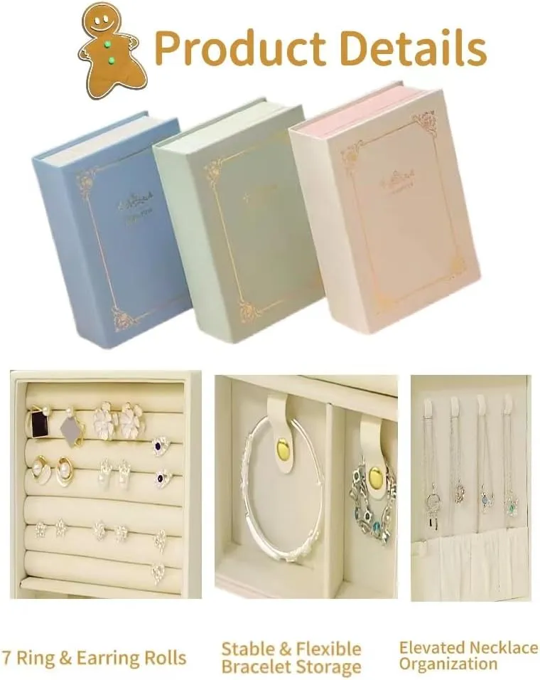 Secret Book Jewelry Organizer BoxHidden Travel Case for Necklaces & Rings,Plush Velvet Lining - Sleek Trick to Hide Treasures on Your Shelf! (Magic Book for Women & Bookworms!) (Blue)