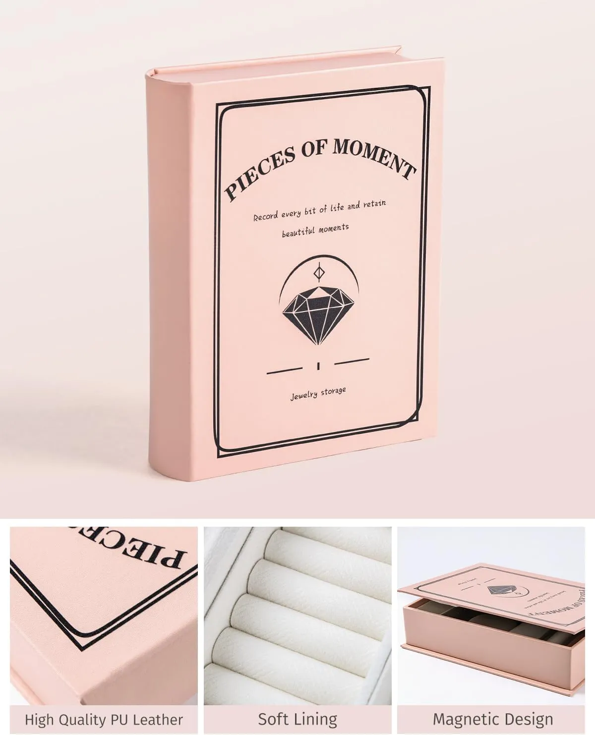 Secret Book Jewelry Organizer BoxHidden Travel Case for Necklaces & Rings,Plush Velvet Lining - Sleek Trick to Hide Treasures on Your Shelf! (Magic Book for Women & Bookworms!) (Pink)