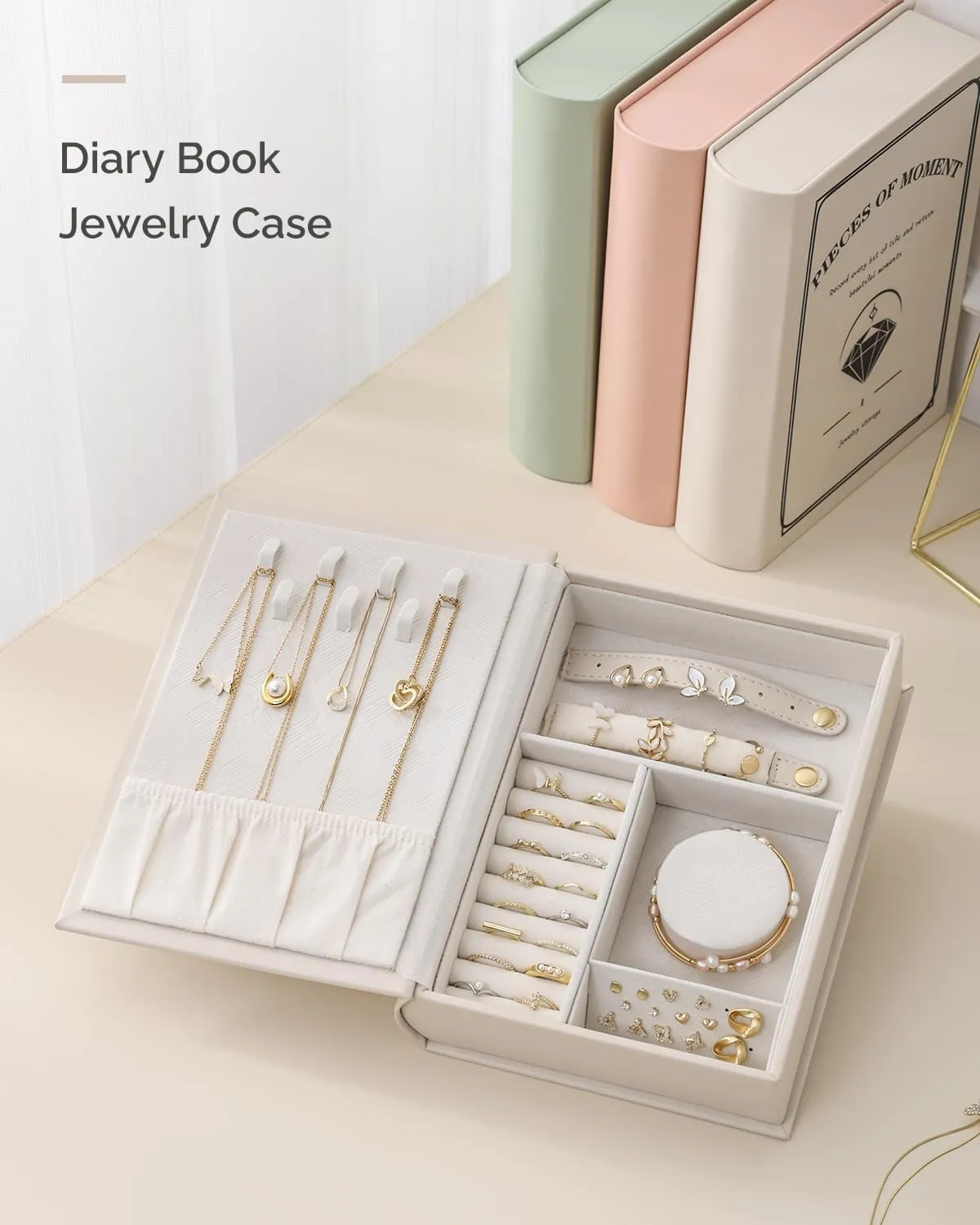 Secret Book Jewelry Organizer BoxHidden Travel Case for Necklaces & Rings,Plush Velvet Lining - Sleek Trick to Hide Treasures on Your Shelf! (Magic Book for Women & Bookworms!) (White)
