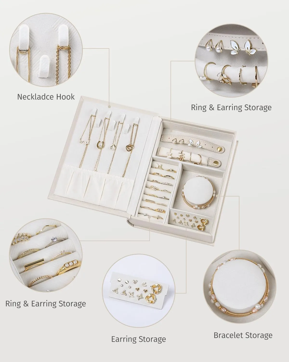 Secret Book Jewelry Organizer BoxHidden Travel Case for Necklaces & Rings,Plush Velvet Lining - Sleek Trick to Hide Treasures on Your Shelf! (Magic Book for Women & Bookworms!) (White)