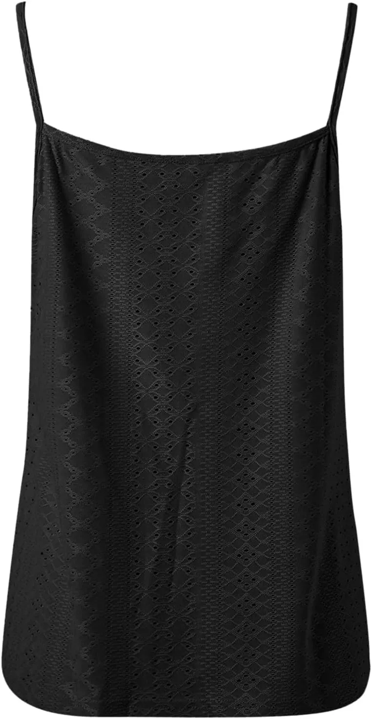 Sexy Lace Trim Tank Tops for Women Summer Chain Spaghetti Strap Shirt Fashion Hollow Out Crochet Sleeveless Camisole