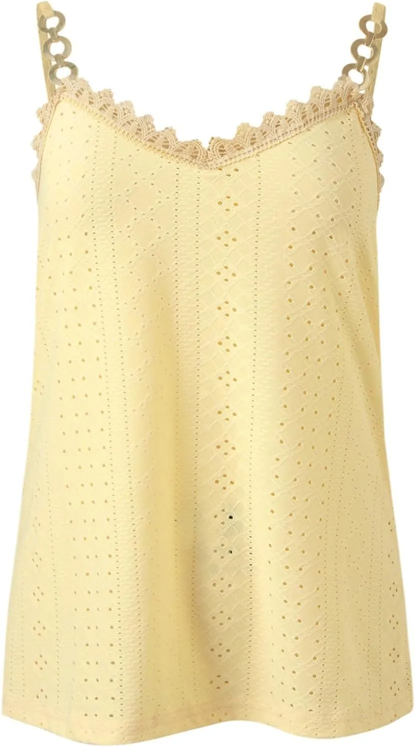 Sexy Lace Trim Tank Tops for Women Summer Chain Spaghetti Strap Shirt Fashion Hollow Out Crochet Sleeveless Camisole