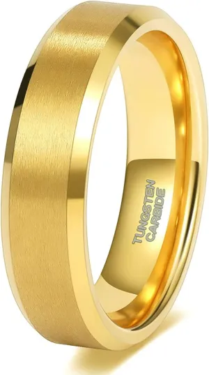 SHINYSO 24K Gold Tungsten Carbide Rings 4mm 6mm 8mm Beveled Edges Wedding Band Matte Finish for Men Women Size 5-13