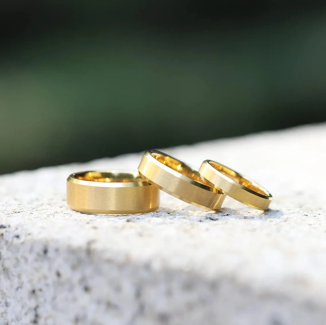 SHINYSO 24K Gold Tungsten Carbide Rings 4mm 6mm 8mm Beveled Edges Wedding Band Matte Finish for Men Women Size 5-13