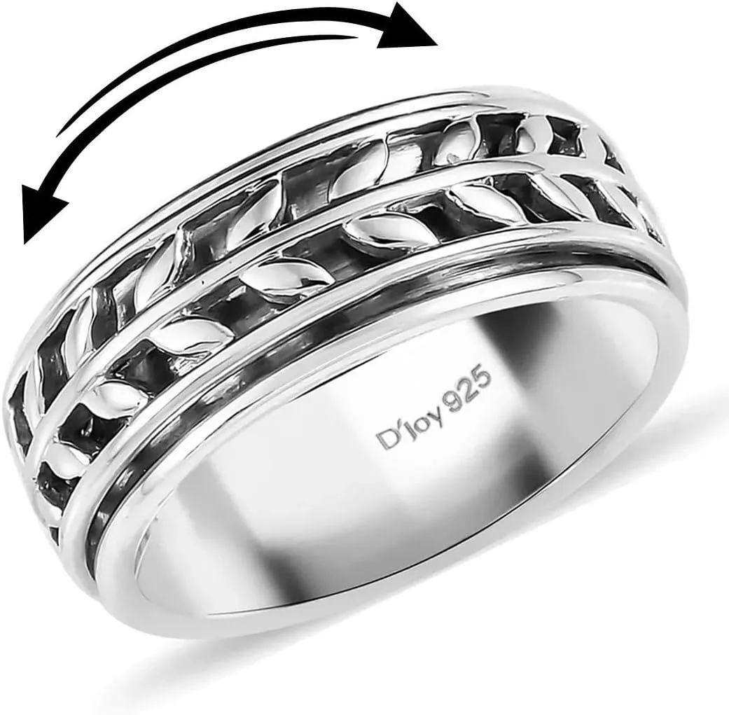 Shop LC Spinner Ring for Women - Spinning Anxiety Ring for Men - Wedding Band 925 Sterling Silver Platinum Plated Leaf Floral Jewelry Stress Relief Birthday Gifts for Women Size 7 Engagement Bridal