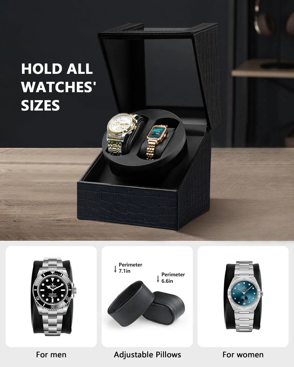 SHOWPIN Automatic Double Watch Winder: Watch Rotator for Automatic Watches, Rotating Watch Box with Super Quiet Motor, 2 Rotation Mode Setting and USB Powered