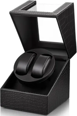 SHOWPIN Automatic Double Watch Winder: Watch Rotator for Automatic Watches, Rotating Watch Box with Super Quiet Motor, 2 Rotation Mode Setting and USB Powered