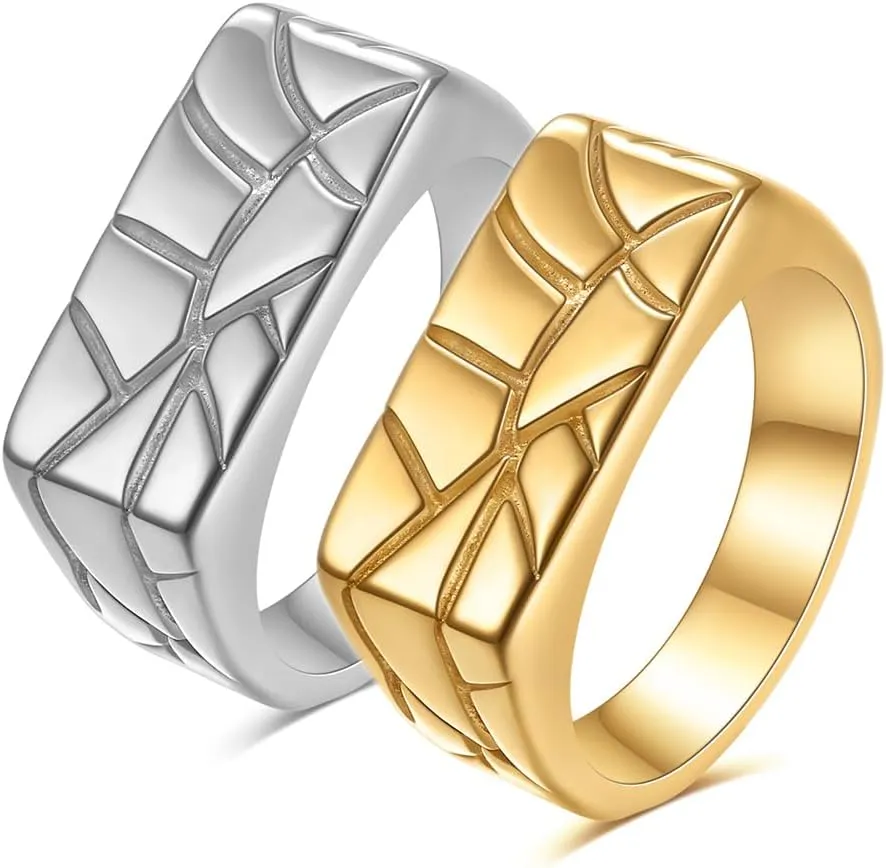 Signet Band Rings for Men Women Stainless Steel Band Rings Round/Square/Ellipse Shape Classical Simple Plain Size 6-12 