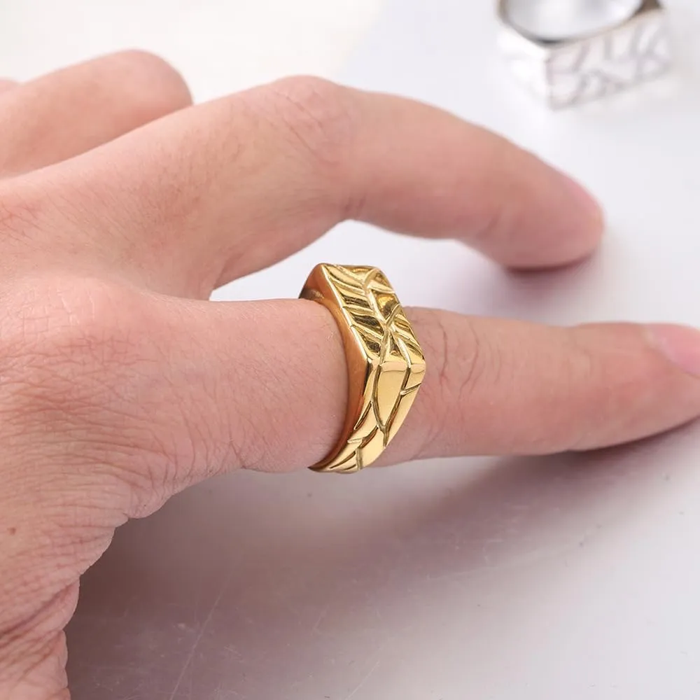 Signet Band Rings for Men Women Stainless Steel Band Rings Round/Square/Ellipse Shape Classical Simple Plain Size 6-12 