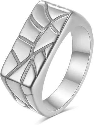 Signet Band Rings for Men Women Stainless Steel Band Rings Round/Square/Ellipse Shape Classical Simple Plain Size 6-12 