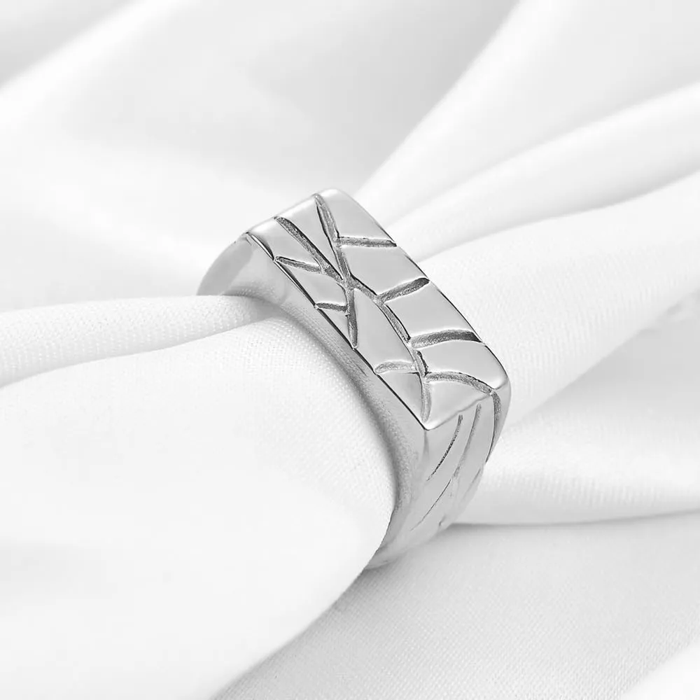 Signet Band Rings for Men Women Stainless Steel Band Rings Round/Square/Ellipse Shape Classical Simple Plain Size 6-12 