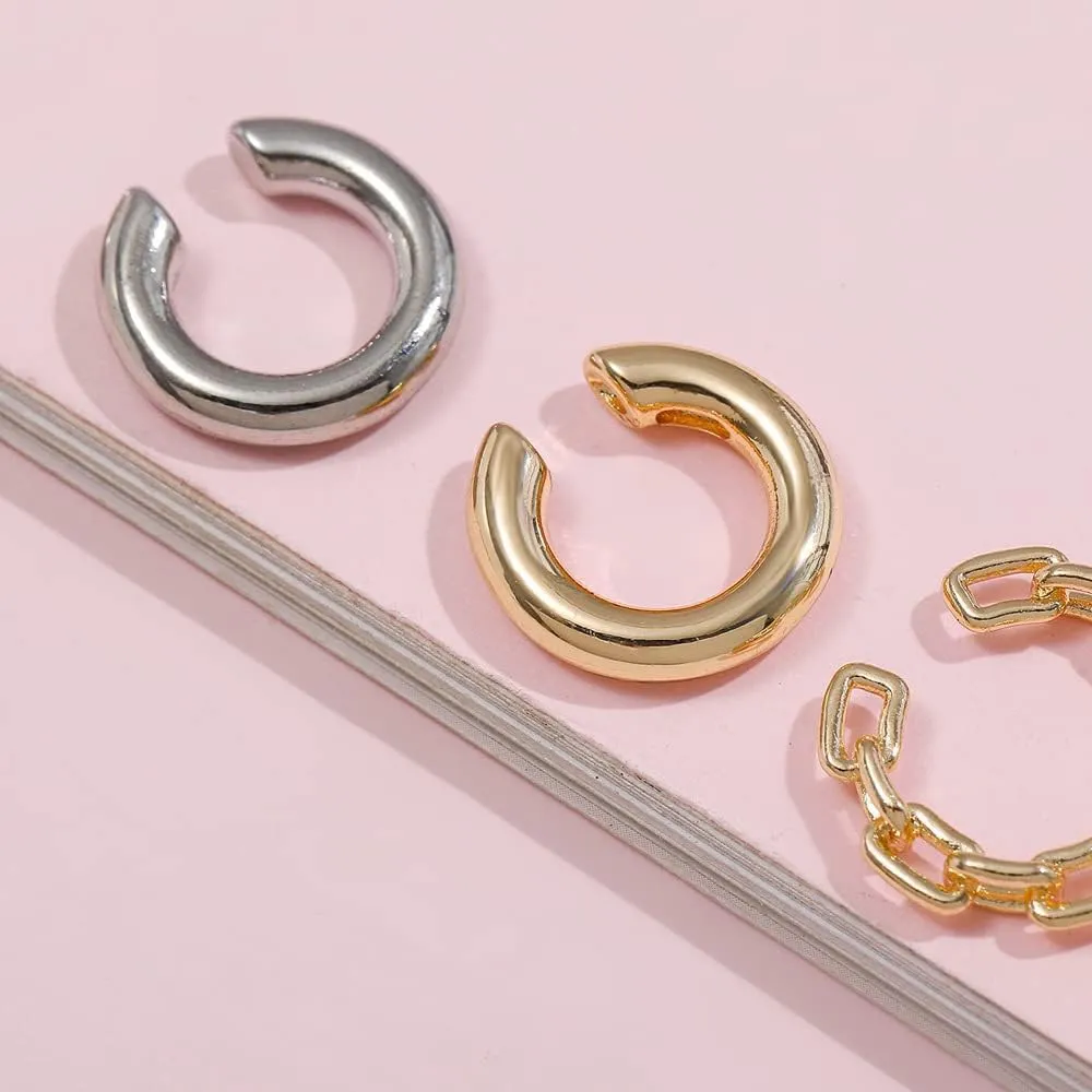 Silver Ear Cuffs for Women Non Piercing Cubic Zirconia Sparkling Huggie Ear Cuff Earrings Gold Cuff Fake Earrings Cartilage Earrings