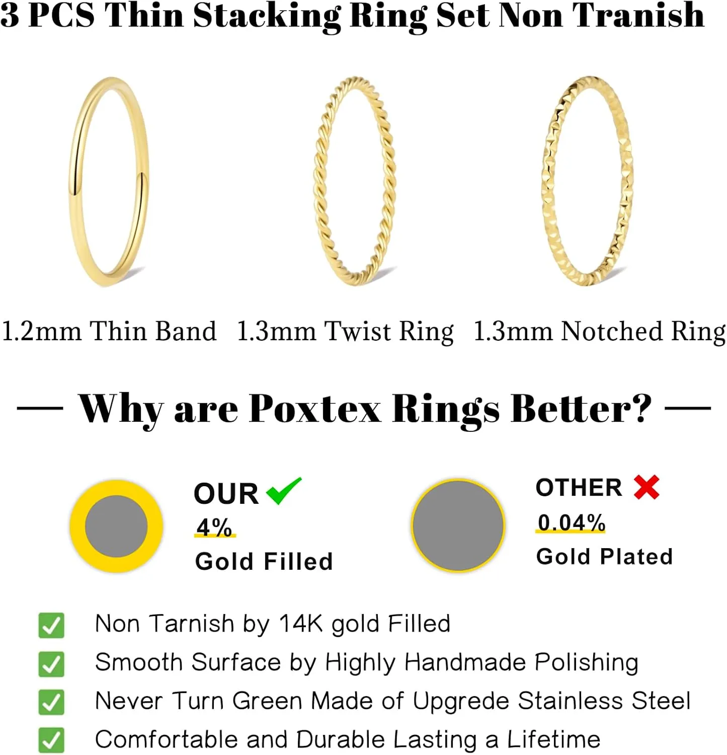Silver Rings for Women Non Tarnish, Gold Wedding Bands for Men, Stainless Steel Chunky Knuckle Pinky Ring Set for Jewelry Gift Size 5-13