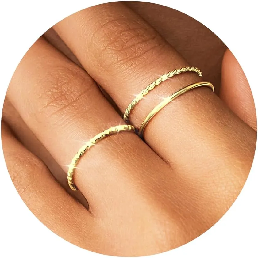 Silver Rings for Women Non Tarnish, Gold Wedding Bands for Men, Stainless Steel Chunky Knuckle Pinky Ring Set for Jewelry Gift Size 5-13