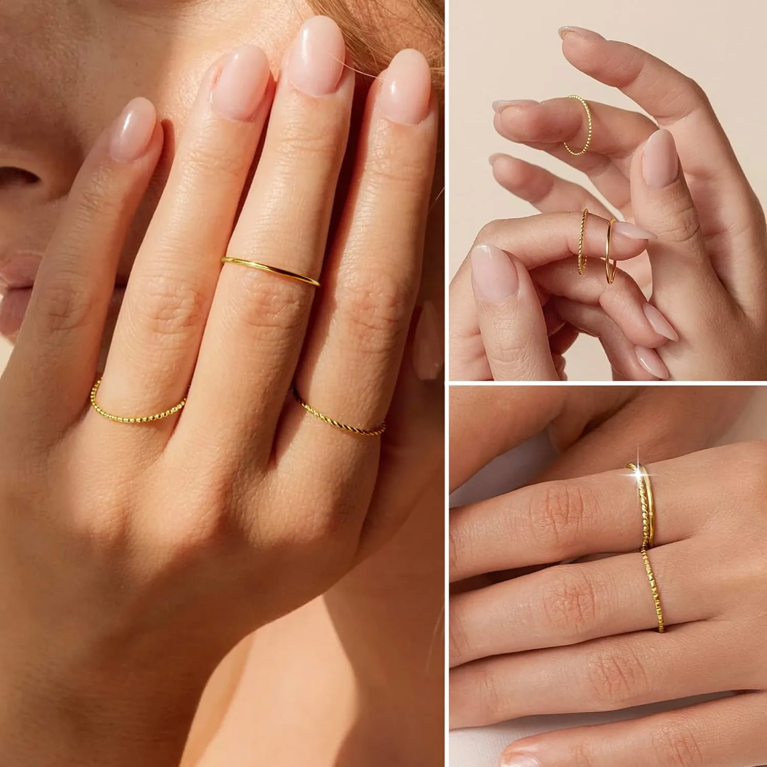 Silver Rings for Women Non Tarnish, Gold Wedding Bands for Men, Stainless Steel Chunky Knuckle Pinky Ring Set for Jewelry Gift Size 5-13