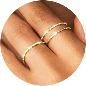 Silver Rings for Women Non Tarnish, Gold Wedding Bands for Men, Stainless Steel Chunky Knuckle Pinky Ring Set for Jewelry Gift Size 5-13