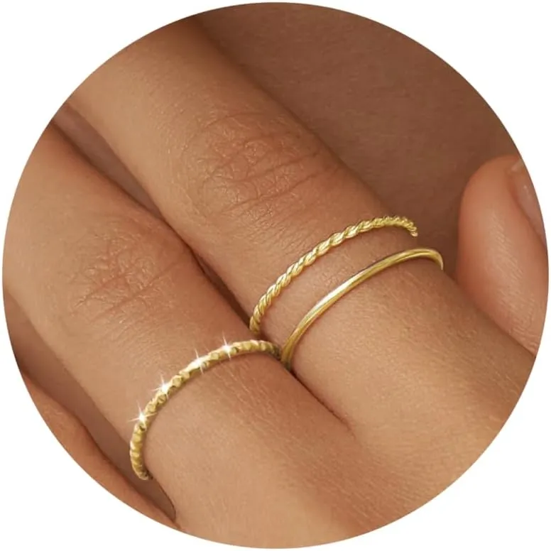 Silver Rings for Women Non Tarnish, Gold Wedding Bands for Men, Stainless Steel Chunky Knuckle Pinky Ring Set for Jewelry Gift Size 5-13