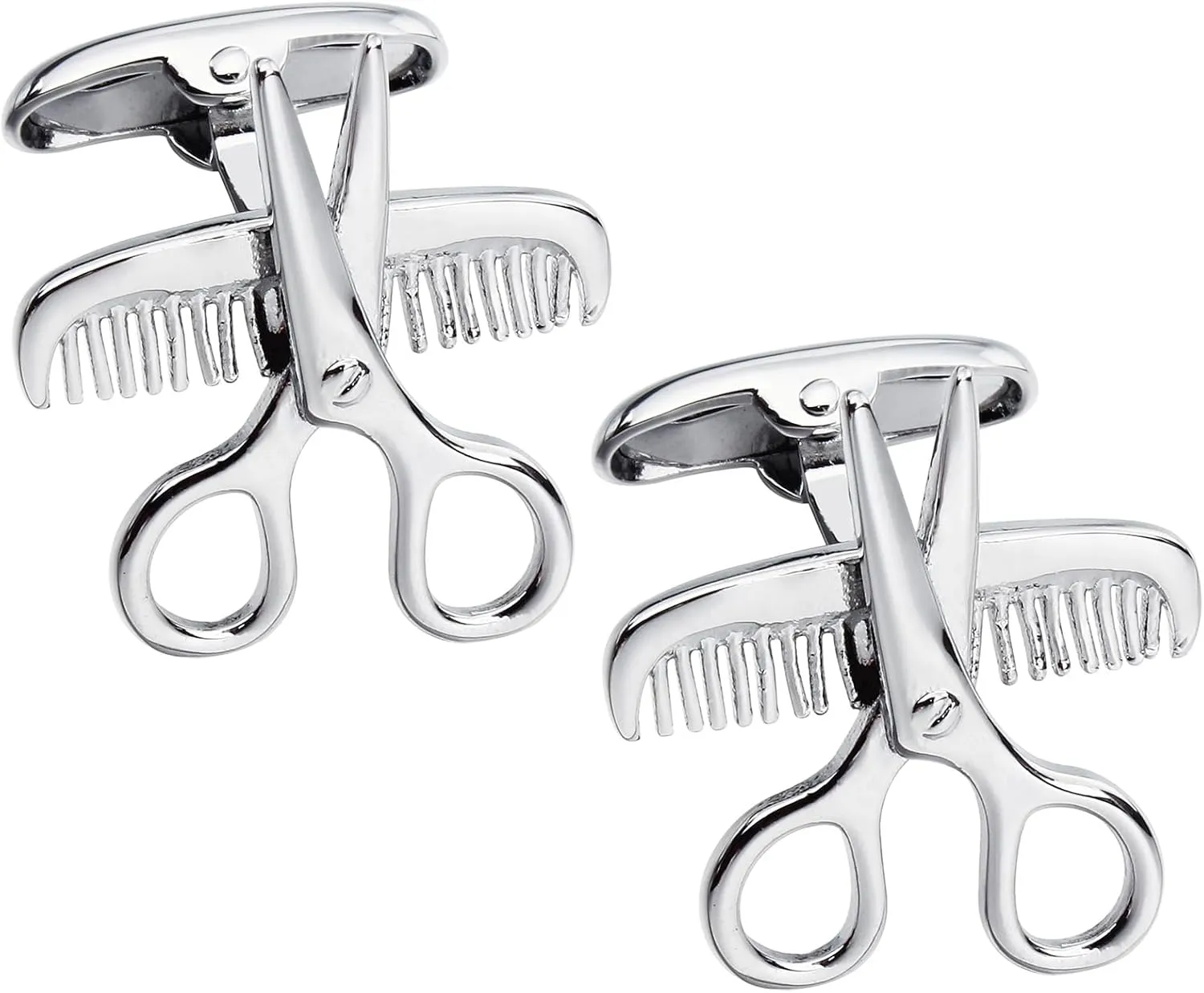 Silver Tone Scissors And Comb Cufflinks For Men.