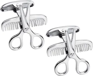 Silver Tone Scissors And Comb Cufflinks For Men.