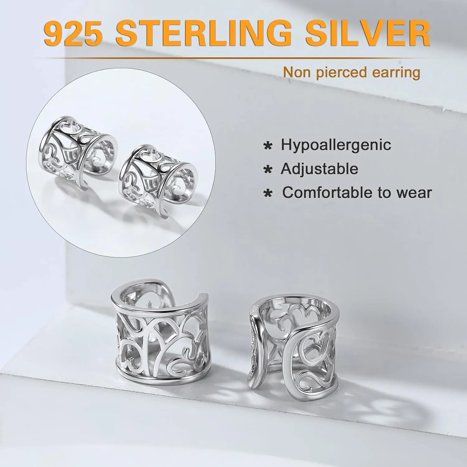 SILVERCUTE 925 Ear Cuffs Non Piercing Cartilage -Clip on Earrings for Men Women, Sterling Silver Dinosaur/Devil Horn/Leaf/Snake/Skeleton Various Stud Earrings or Cuff Conch Earrings