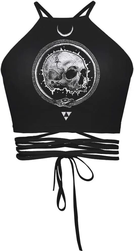 Sister Amy Women's Halter Cross Back Boho Bandage Tank Camis Crop Top Vest