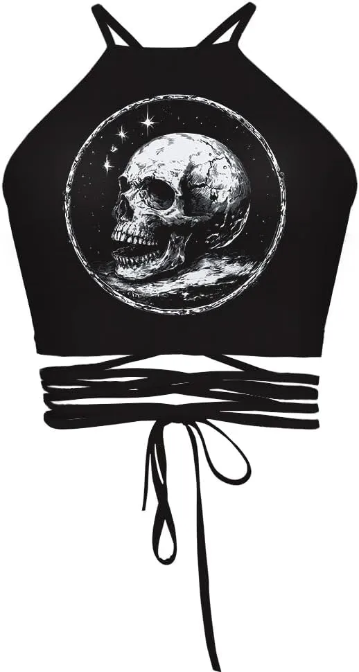 Sister Amy Women's Halter Cross Back Boho Bandage Tank Camis Crop Top Vest