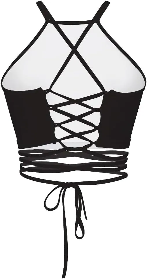 Sister Amy Women's Halter Cross Back Boho Bandage Tank Camis Crop Top Vest