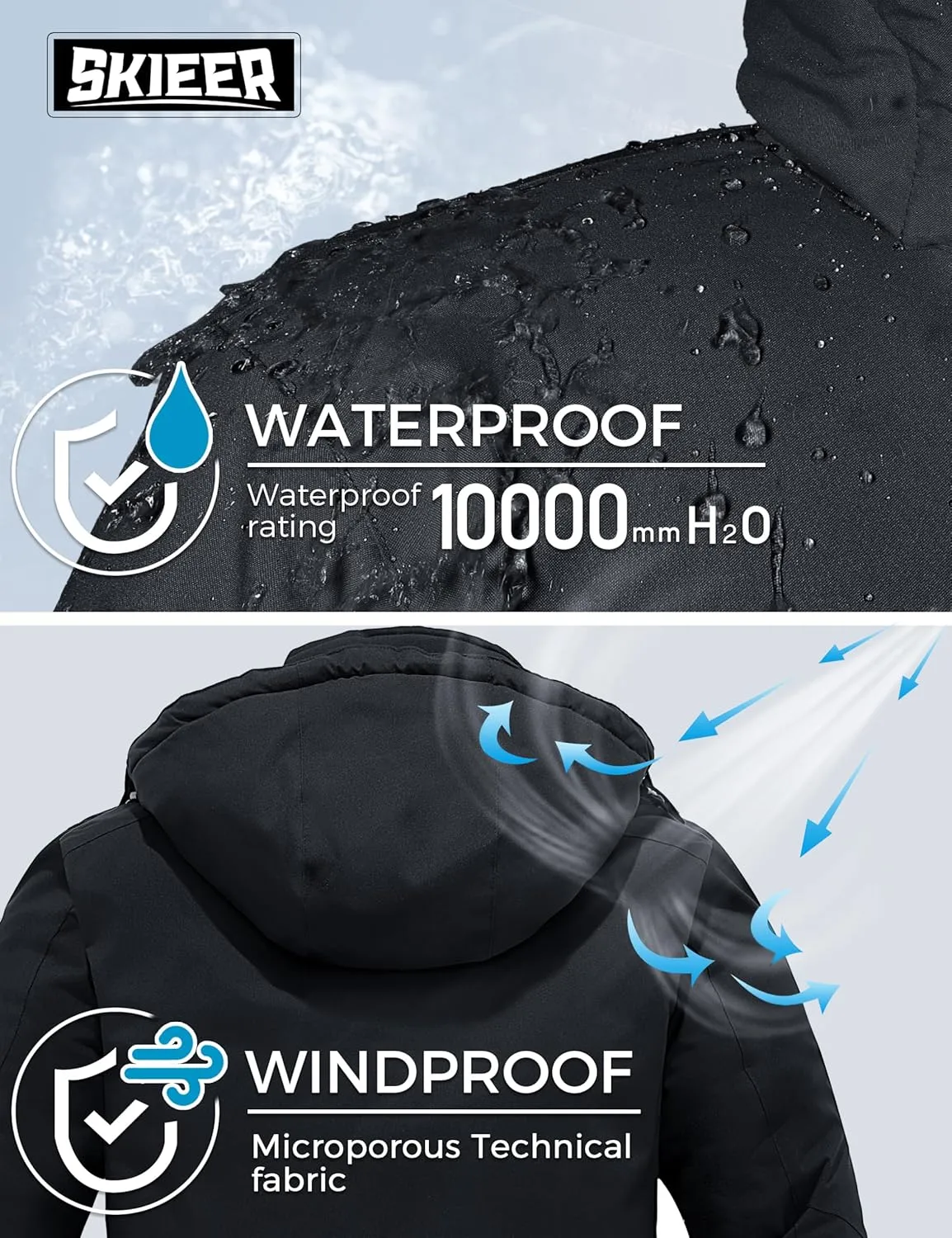 Skieer Men's Waterproof Ski Jacket Winter Snow Coat Windproof Snowboarding Jackets Warm Raincoat