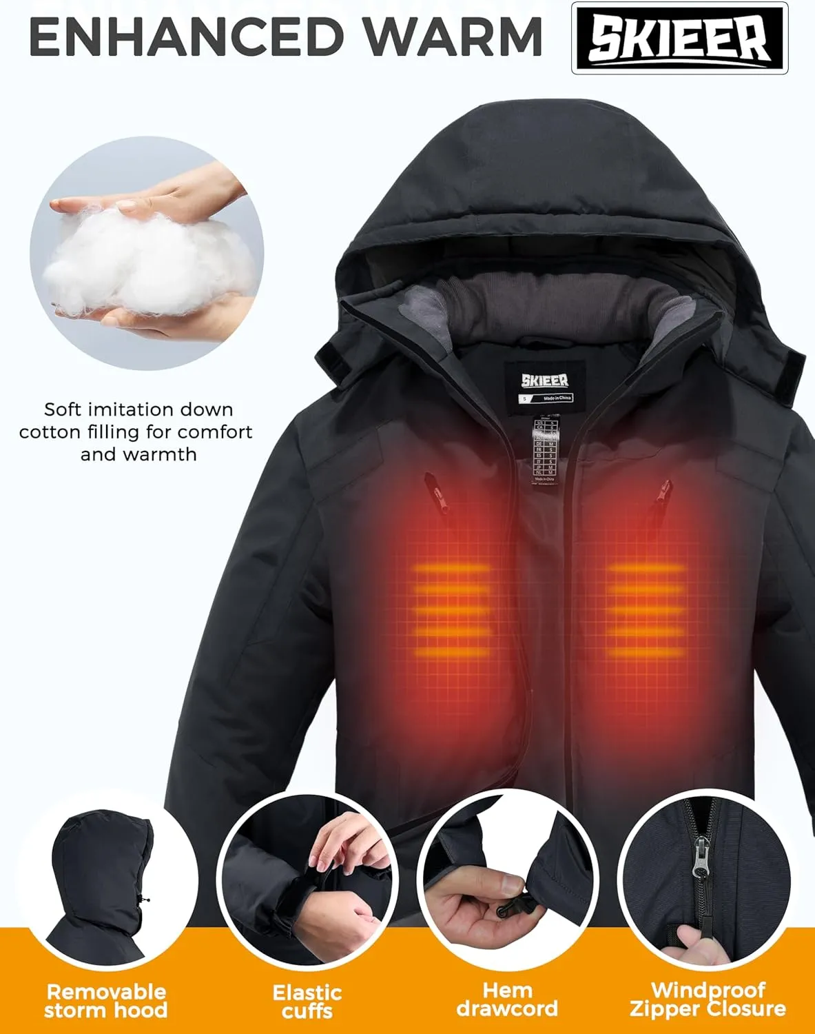 Skieer Men's Waterproof Ski Jacket Winter Snow Coat Windproof Snowboarding Jackets Warm Raincoat