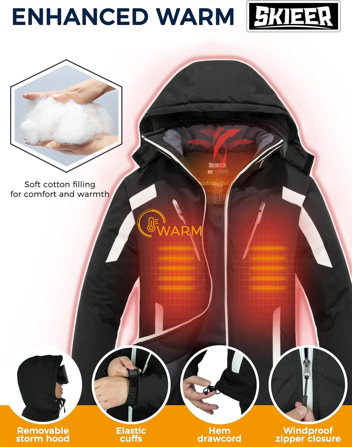 Skieer Men's Waterproof Ski Jacket Winter Snow Coat Windproof Snowboarding Jackets Warm Raincoat