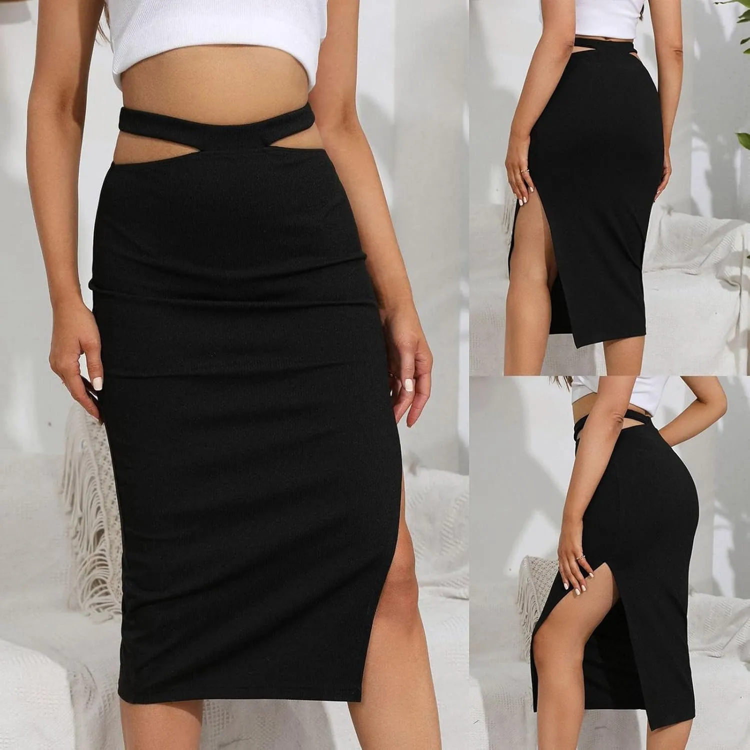 Skirts for Women Trendy Women Bodycon Skirt, Solid Color Skirts Casual Fashion Skirts Pencil Midi Skirt for Party