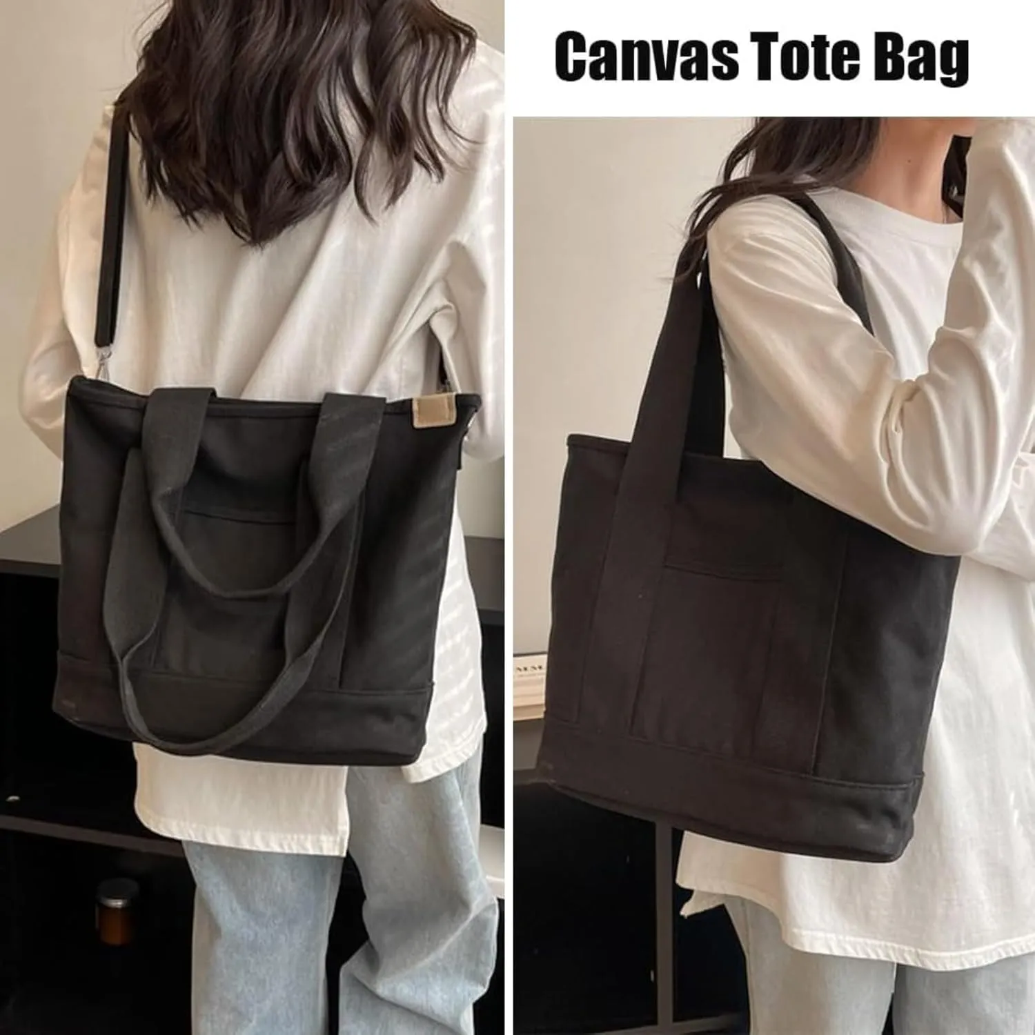 Small Tote Bag with Zipper Canvas Tote Bags Crossbody Bag with Compartments Shoulder Bag Satchel Hobo Bag Messenger Bag