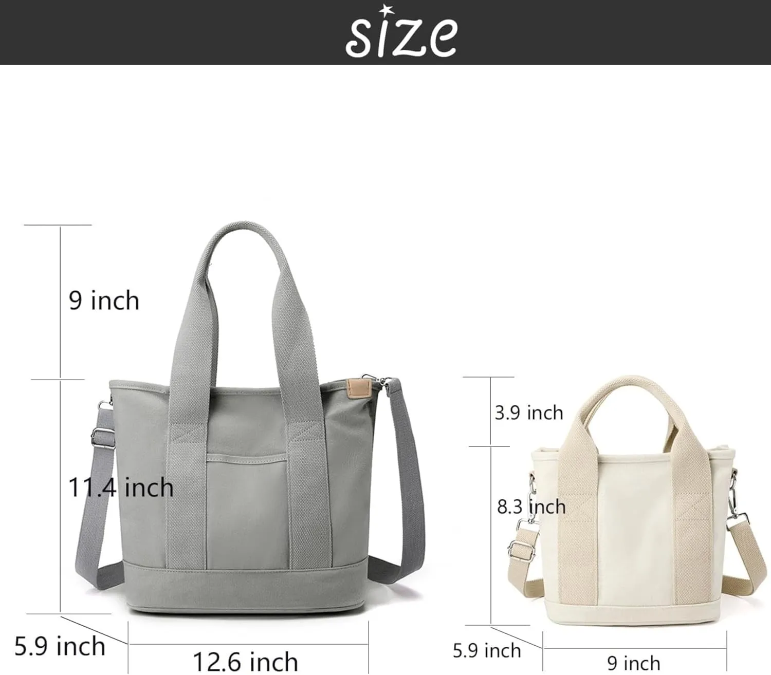 Small Tote Bag with Zipper Canvas Tote Bags Crossbody Bag with Compartments Shoulder Bag Satchel Hobo Bag Messenger Bag