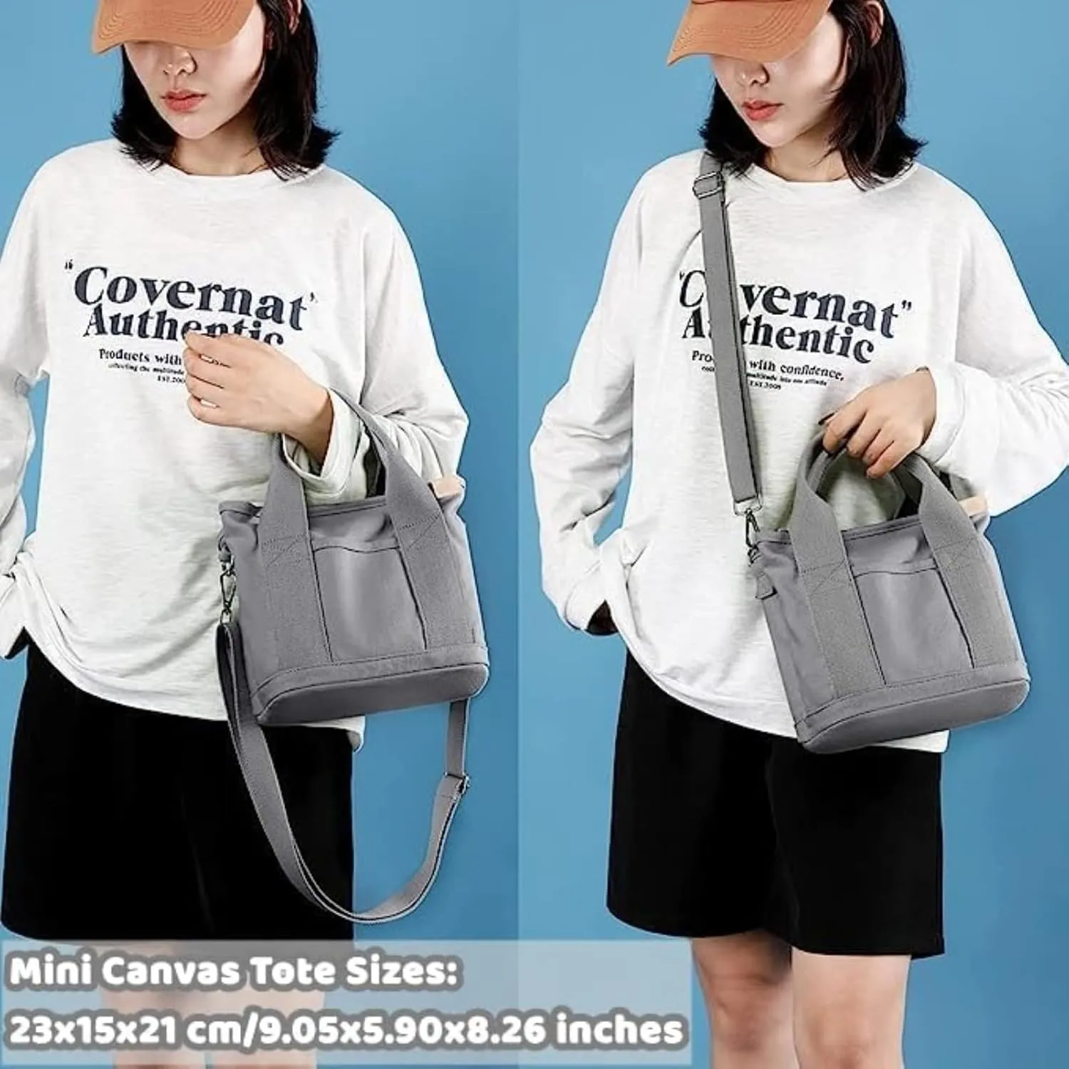 Small Tote Bag with Zipper Canvas Tote Bags Crossbody Bag with Compartments Shoulder Bag Satchel Hobo Bag Messenger Bag