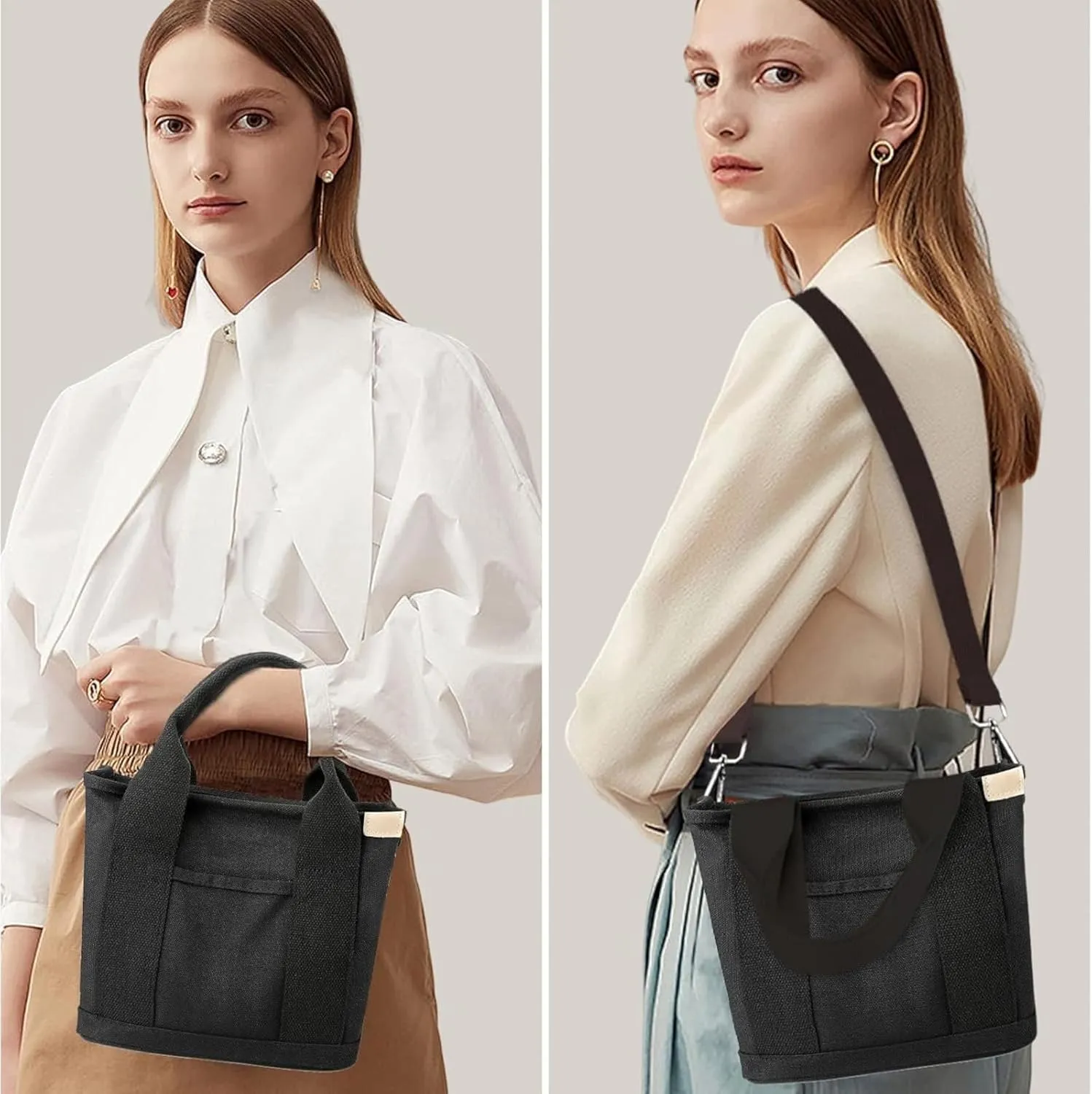 Small Tote Bag with Zipper Canvas Tote Bags Crossbody Bag with Compartments Shoulder Bag Satchel Hobo Bag Messenger Bag