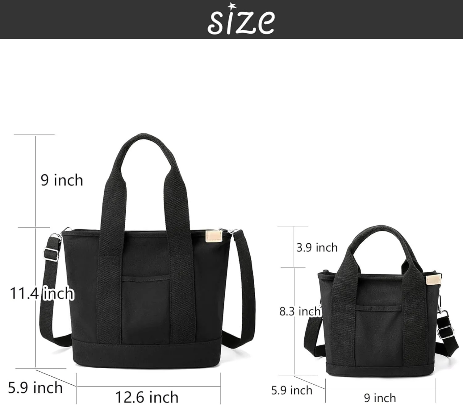 Small Tote Bag with Zipper Canvas Tote Bags Crossbody Bag with Compartments Shoulder Bag Satchel Hobo Bag Messenger Bag