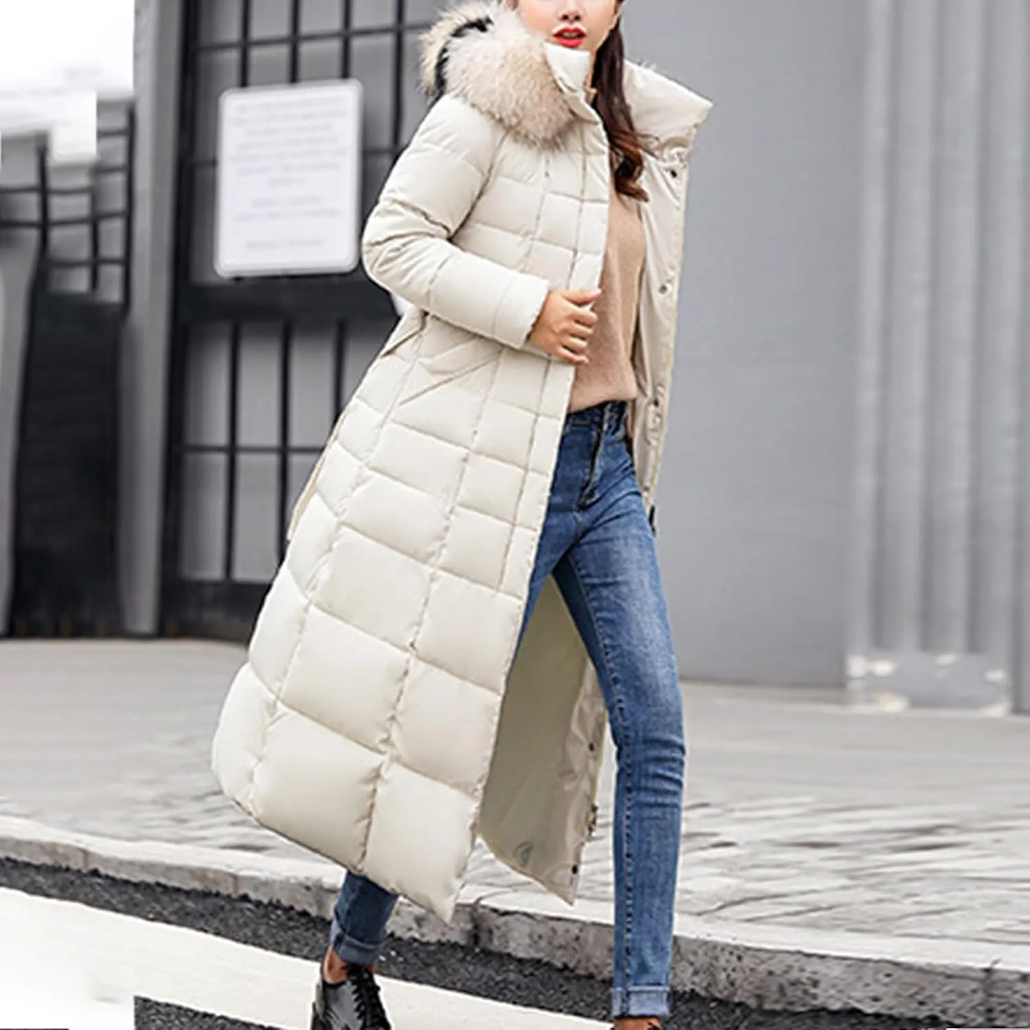SMIDOW Womens Fashion Hooded Coat 2023 Quilted Long Puffer Jackets Waterproof Warm Winter Maxi Length Parka Coats