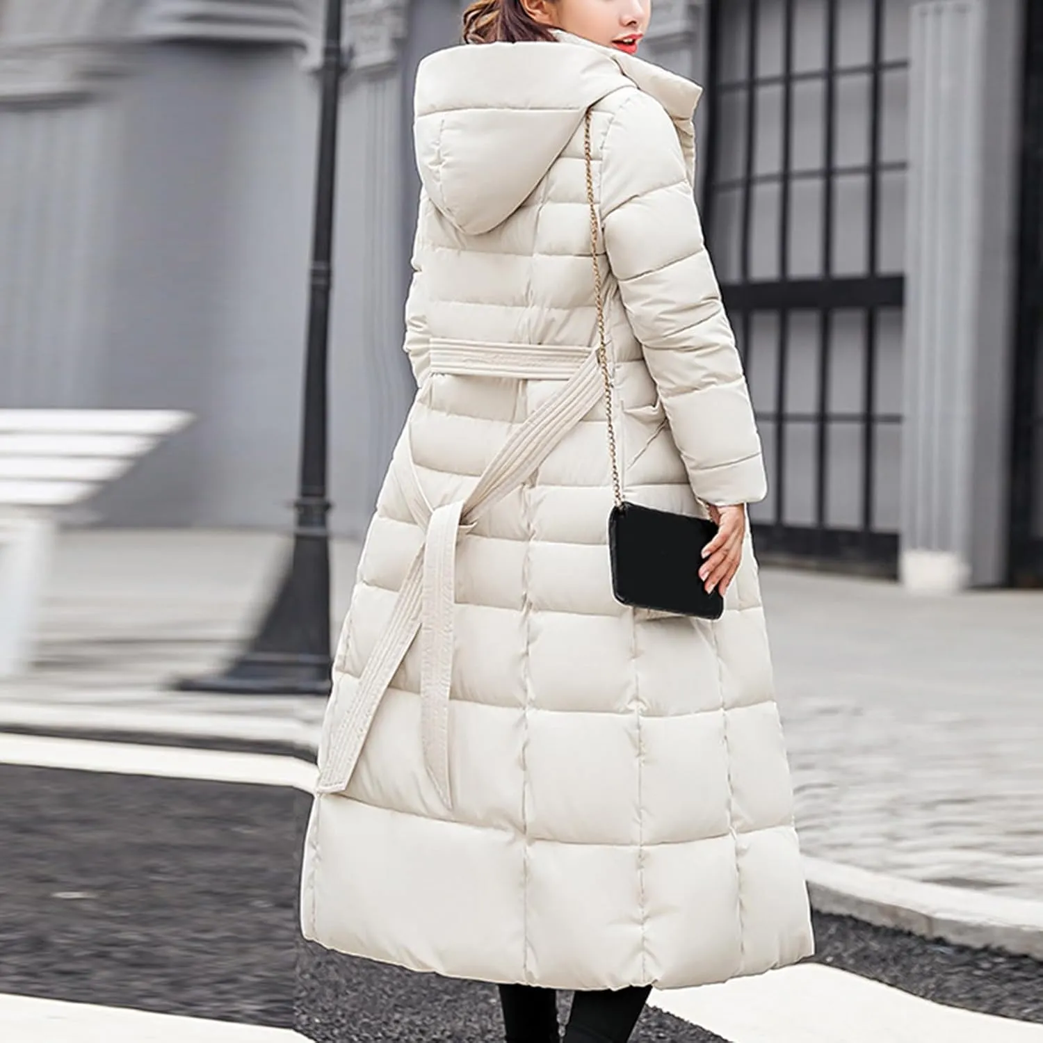SMIDOW Womens Fashion Hooded Coat 2023 Quilted Long Puffer Jackets Waterproof Warm Winter Maxi Length Parka Coats