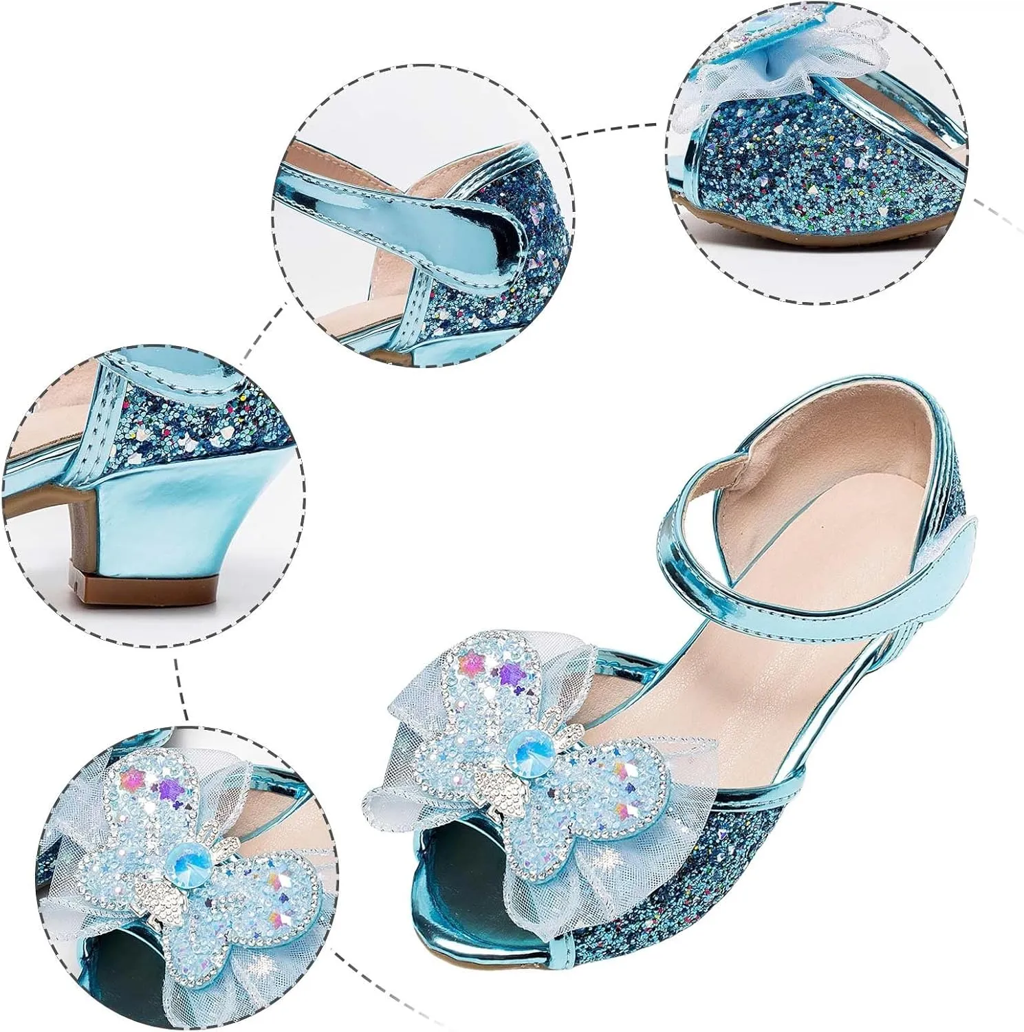 Soft Rubber Princess Flat Shoes Little Girl Performance Sequin Dress High Heels Children's Fish Mouth Hollow Sandals Summer Non Slip Cork Glitter Toddler Slippers