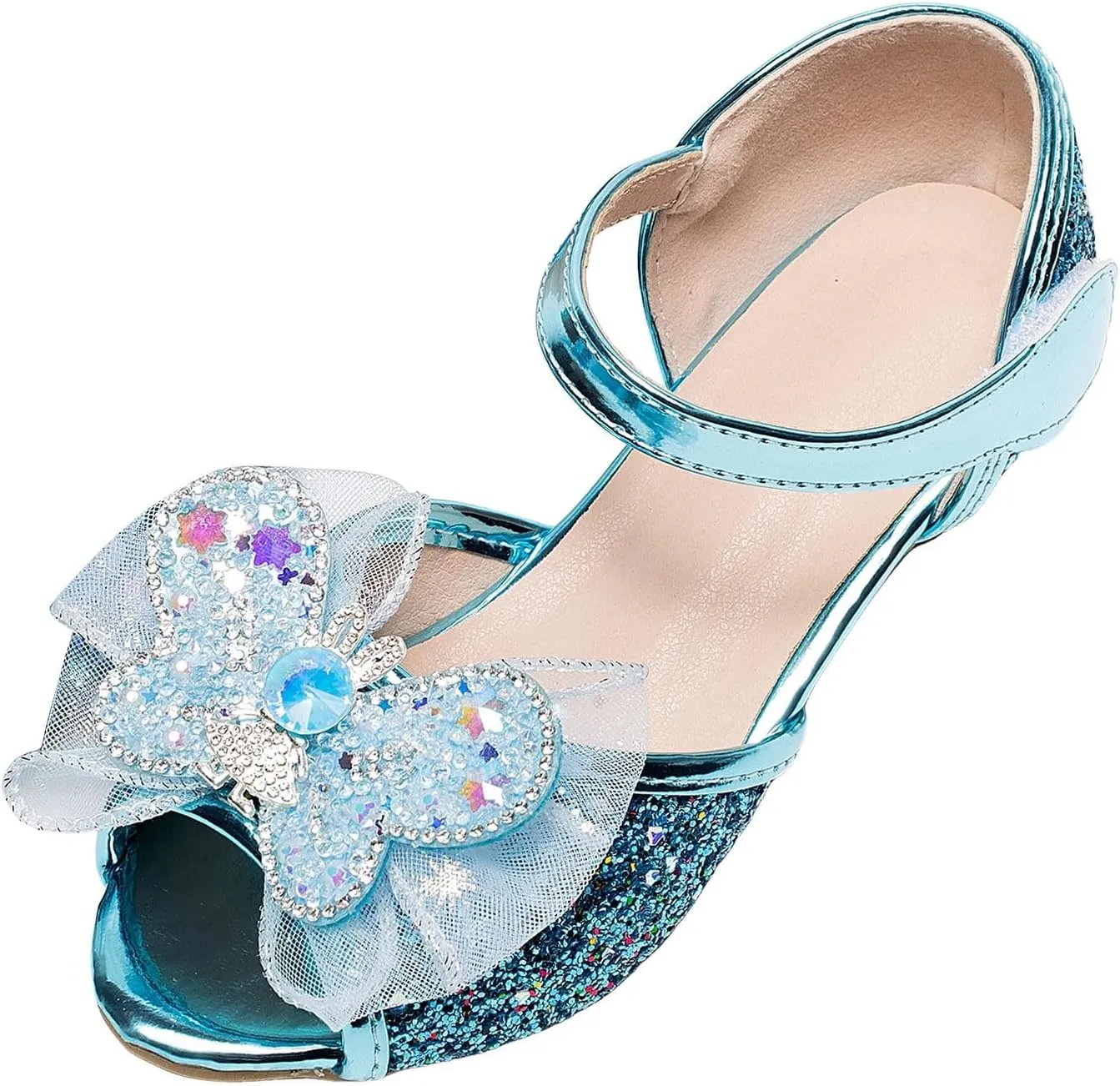 Soft Rubber Princess Flat Shoes Little Girl Performance Sequin Dress High Heels Children's Fish Mouth Hollow Sandals Summer Non Slip Cork Glitter Toddler Slippers