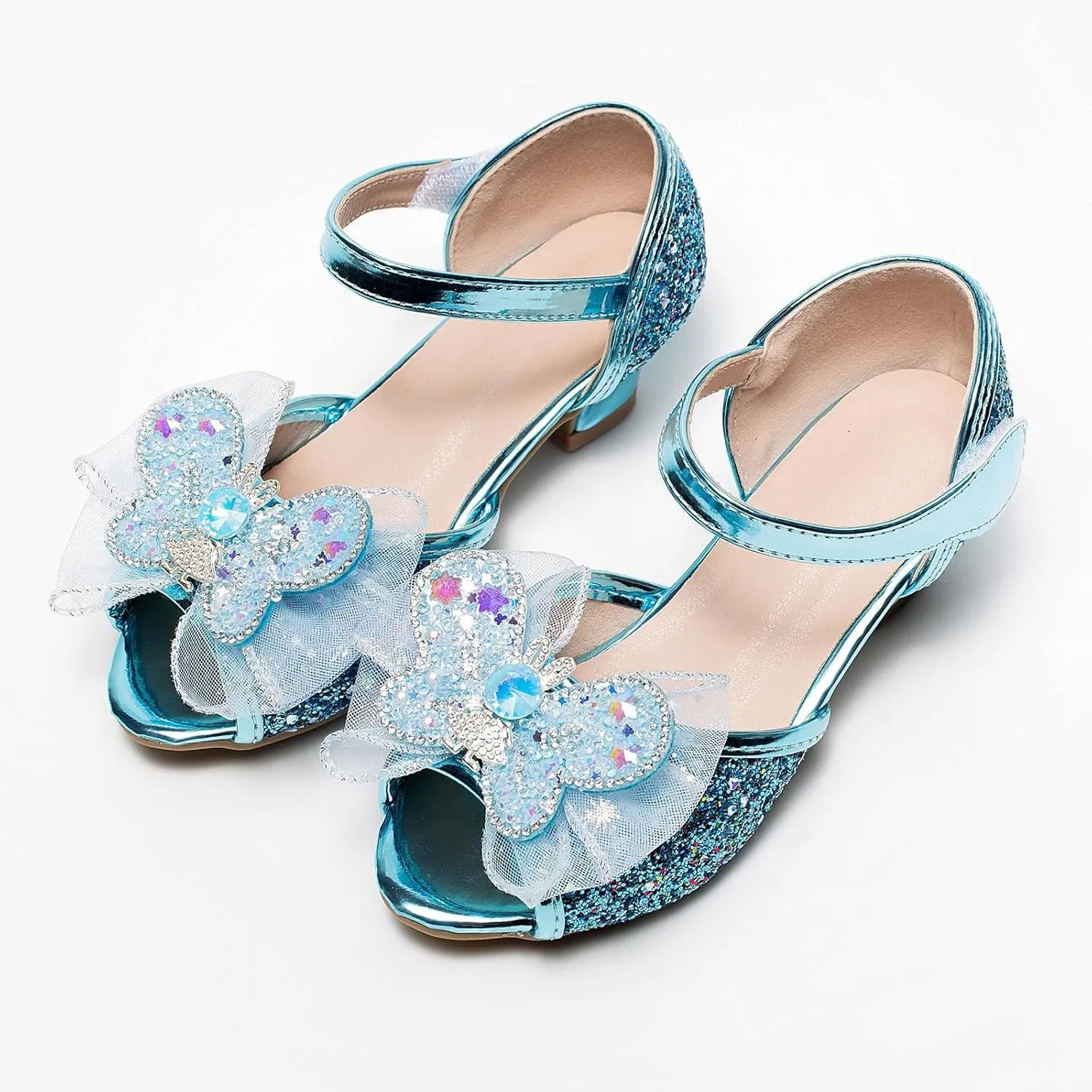 Soft Rubber Princess Flat Shoes Little Girl Performance Sequin Dress High Heels Children's Fish Mouth Hollow Sandals Summer Non Slip Cork Glitter Toddler Slippers