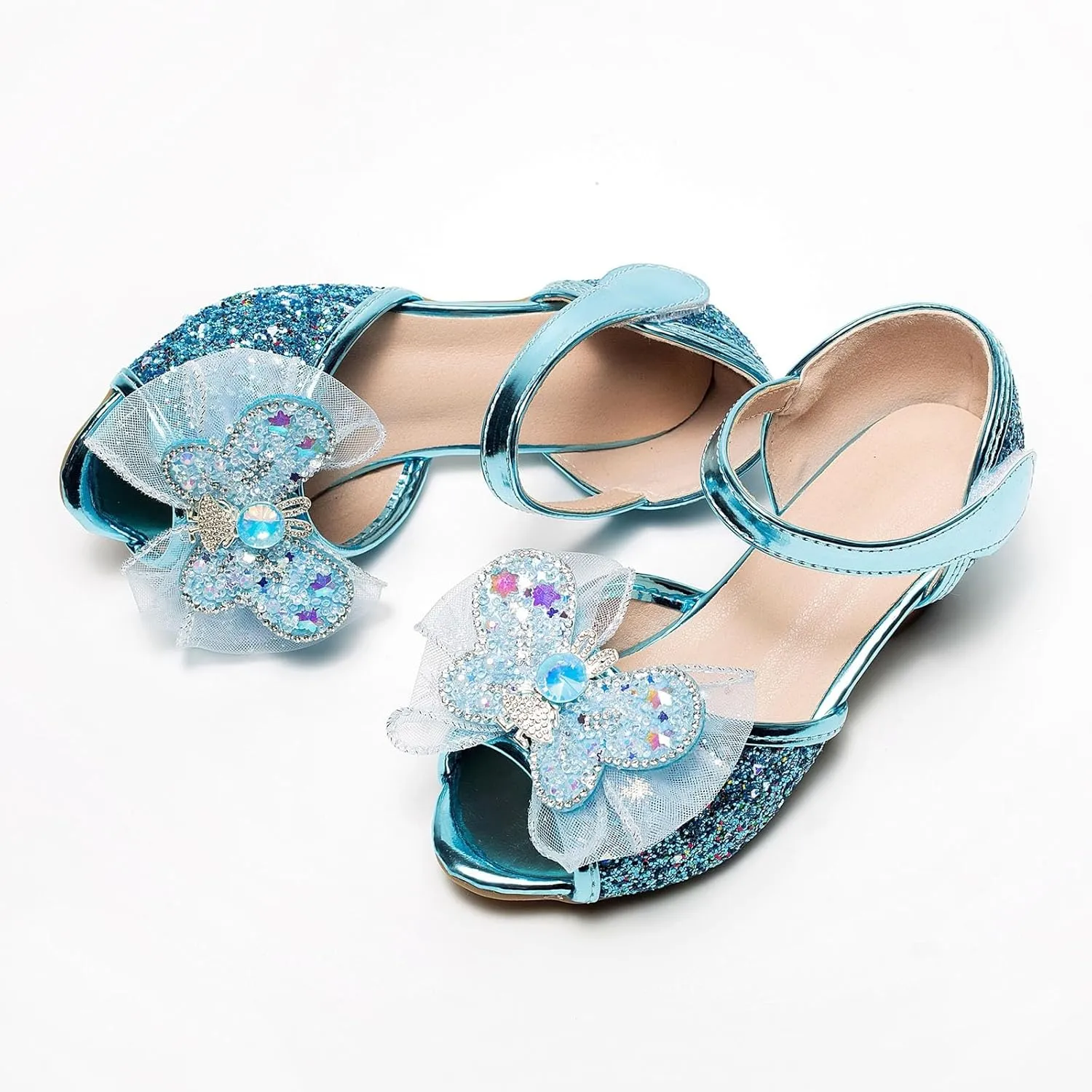 Soft Rubber Princess Flat Shoes Little Girl Performance Sequin Dress High Heels Children's Fish Mouth Hollow Sandals Summer Non Slip Cork Glitter Toddler Slippers