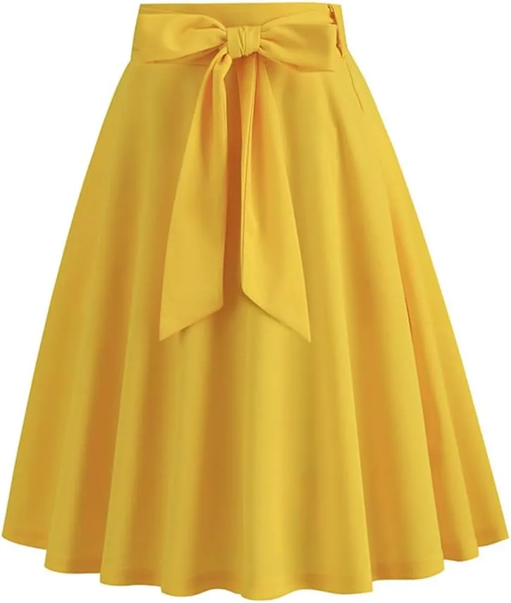 Sorrica Women's Vintage Pleated Midi Skirts High Waist A-line Flared Skater Skirts with Pockets